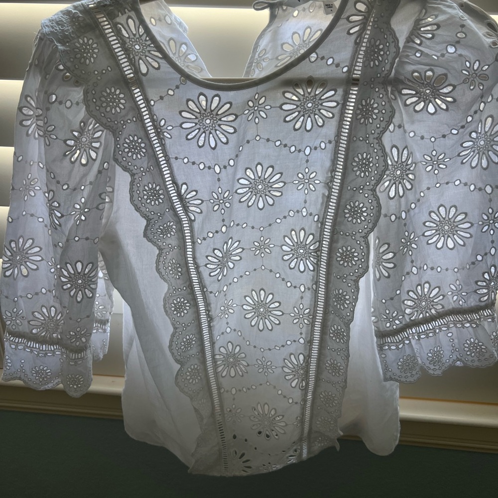 Veronica Beard White Eyelet Blouse